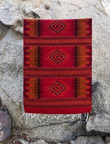Handwoven Amuzgo natural wool rug, handmade in Oaxaca Mexico 