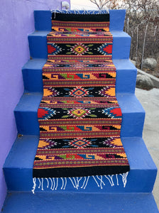 Colorful natural wool Rug, hand-dyed with black, yellow, green, blue and purple.